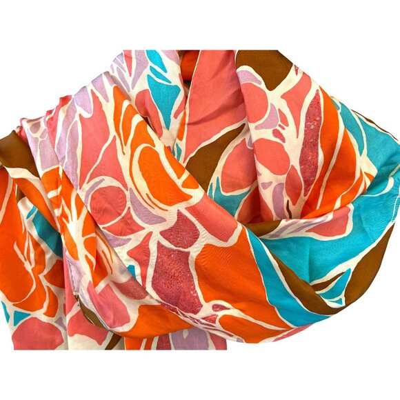 J Crew Bright Floral Scarf Preppy Spring Wrap 22"x70" Bold Statement Accessory - Picture 2 of 5